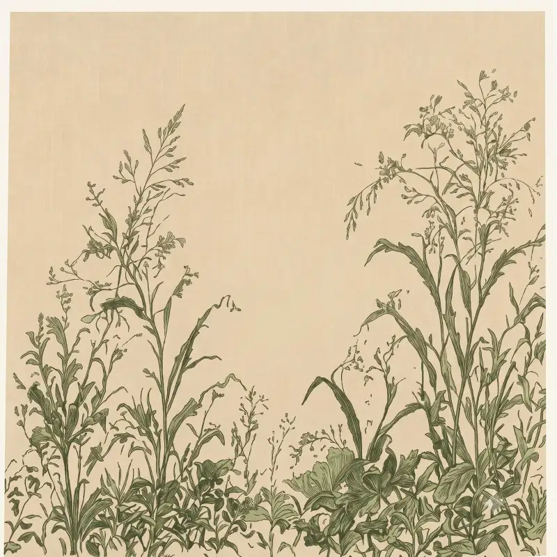Custom botanical wild grass design in green on a beige background